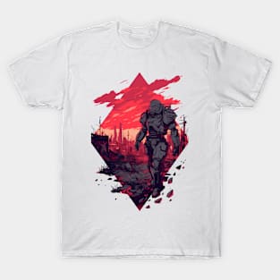 Armored Warrior Walks the Wasteland - Diamond Frame - Post Apocalyptic T-Shirt